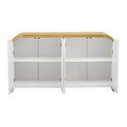 4-door Curved Corner Design Wavy Door Panel Cabinet with Adjustable Shelves, Suitable for Study, Living Room and Entrance