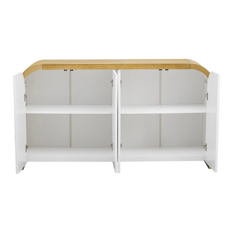 4-door Curved Corner Design Wavy Door Panel Cabinet with Adjustable Shelves, Suitable for Study, Living Room and Entrance