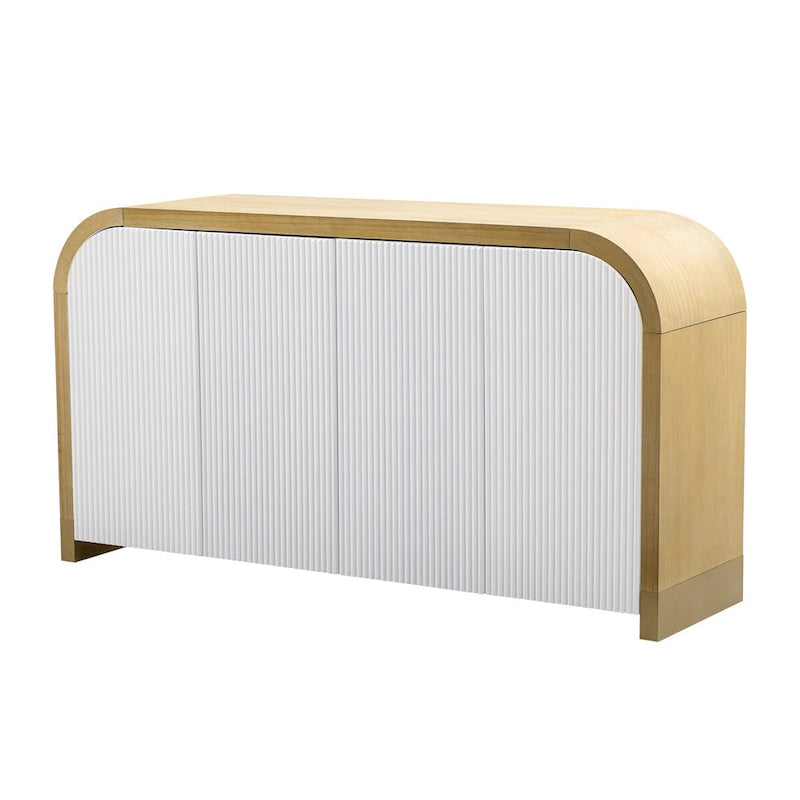 4-door Curved Corner Design Wavy Door Panel Cabinet with Adjustable Shelves, Suitable for Study, Living Room and Entrance