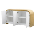 4-door Curved Corner Design Wavy Door Panel Cabinet with Adjustable Shelves, Suitable for Study, Living Room and Entrance