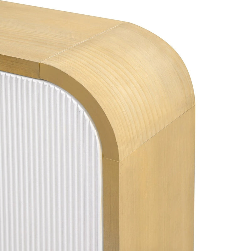 4-door Curved Corner Design Wavy Door Panel Cabinet with Adjustable Shelves, Suitable for Study, Living Room and Entrance
