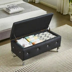 Upholstered Storage Ottoman Bench For Bedroom End Of Bed Storage Benches Footrest With Crystal Buttons For Living Room Entryway