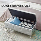 Upholstered Storage Ottoman Bench For Bedroom End Of Bed Storage Benches Footrest With Crystal Buttons For Living Room Entryway