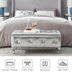 Upholstered Storage Ottoman Bench For Bedroom End Of Bed Storage Benches Footrest With Crystal Buttons For Living Room Entryway
