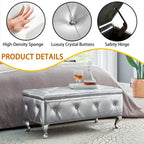 Upholstered Storage Ottoman Bench For Bedroom End Of Bed Storage Benches Footrest With Crystal Buttons For Living Room Entryway