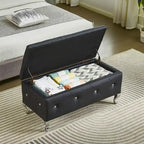 Upholstered Storage Ottoman Bench For Bedroom End Of Bed Storage Benches Footrest With Crystal Buttons For Living Room Entryway