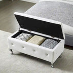 Upholstered Storage Ottoman Bench For Bedroom End Of Bed Storage Benches Footrest With Crystal Buttons For Living Room Entryway