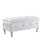 Upholstered Storage Ottoman Bench For Bedroom End Of Bed Storage Benches Footrest With Crystal Buttons For Living Room Entryway