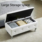 Upholstered Storage Ottoman Bench For Bedroom End Of Bed Storage Benches Footrest With Crystal Buttons For Living Room Entryway