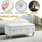 Upholstered Storage Ottoman Bench For Bedroom End Of Bed Storage Benches Footrest With Crystal Buttons For Living Room Entryway
