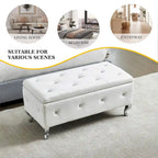 Upholstered Storage Ottoman Bench For Bedroom End Of Bed Storage Benches Footrest With Crystal Buttons For Living Room Entryway