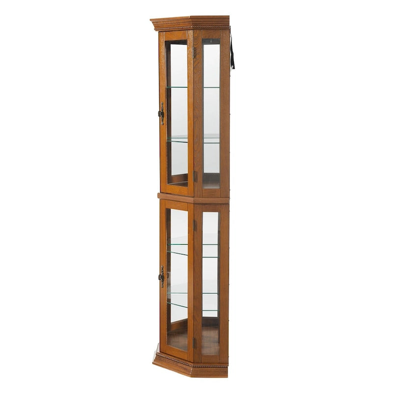 Corner Curio Cabinet with Lights, Adjustable Tempered Glass Shelves, Mirrored Back, Display Cabinet