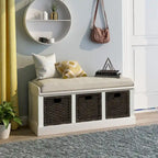 Entryway Bench with 3 Removable Rattan Baskets