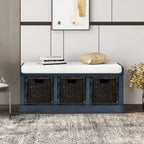 Entryway Bench with 3 Removable Rattan Baskets