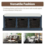 Entryway Bench with 3 Removable Rattan Baskets