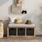 Entryway Bench with 3 Removable Rattan Baskets