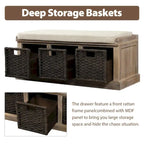 Entryway Bench with 3 Removable Rattan Baskets