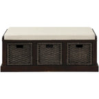 Entryway Bench with 3 Removable Rattan Baskets