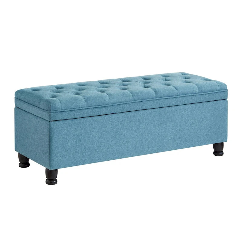 Upholstered Tufted Button Storage Bench with Spindle Wooden Legs - 45x18x18H
