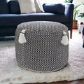 HomeRoots 18  Black Cotton Cylinder Geometric Pouf Ottoman