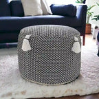 HomeRoots 18  Black Cotton Cylinder Geometric Pouf Ottoman