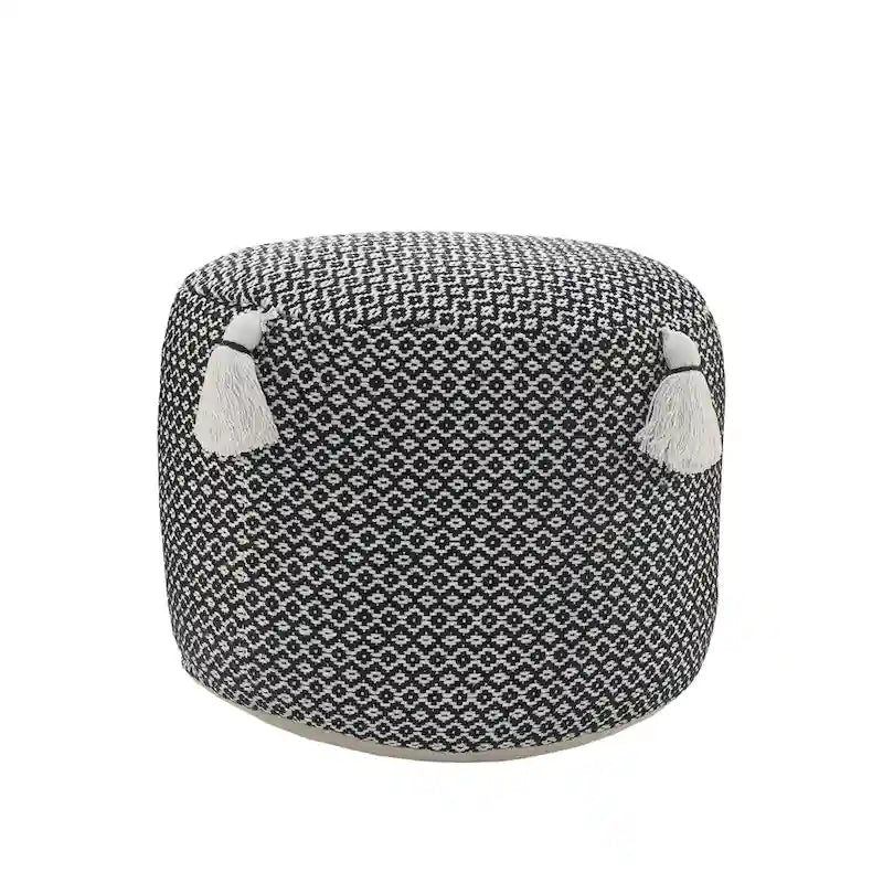HomeRoots 18  Black Cotton Cylinder Geometric Pouf Ottoman