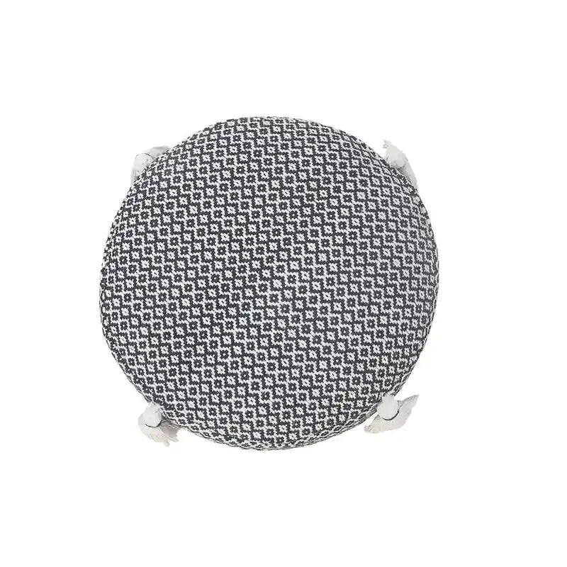 HomeRoots 18  Black Cotton Cylinder Geometric Pouf Ottoman