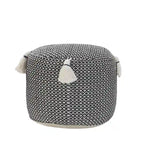 HomeRoots 18  Black Cotton Cylinder Geometric Pouf Ottoman