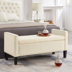 Upholstered Tufted Button Storage Bench with nails trim