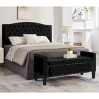 Upholstered Tufted Button Storage Bench with nails trim