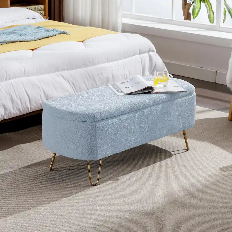 Modern Upholstered Storage Ottoman Bench with Metal Legs