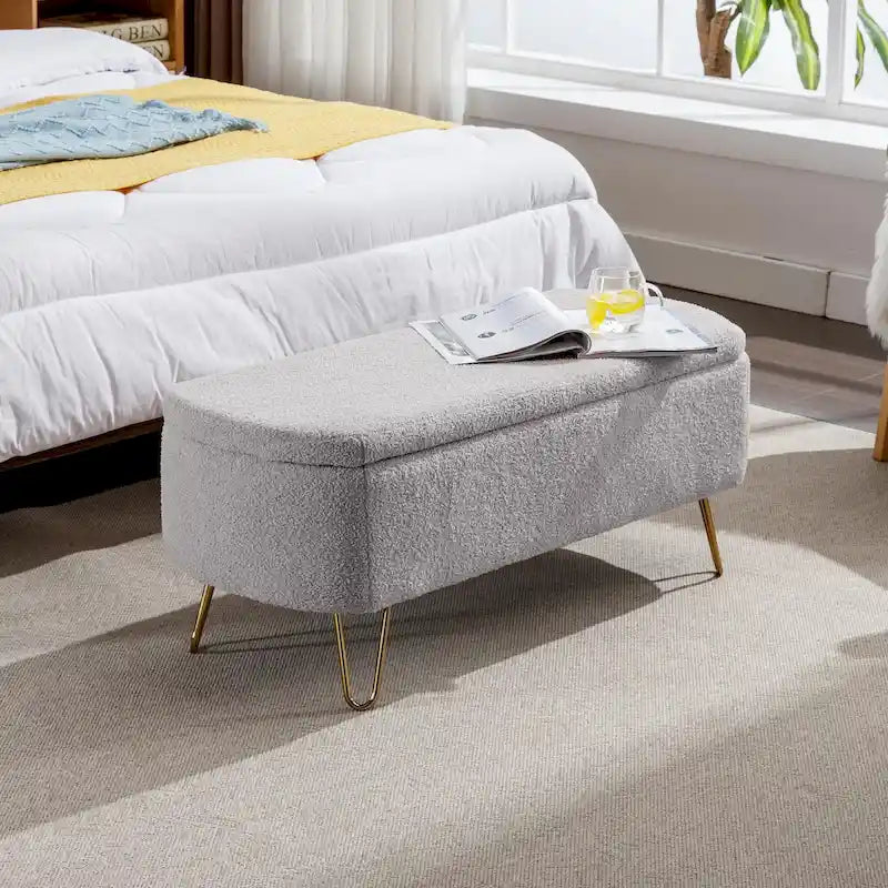 Modern Upholstered Storage Ottoman Bench with Metal Legs