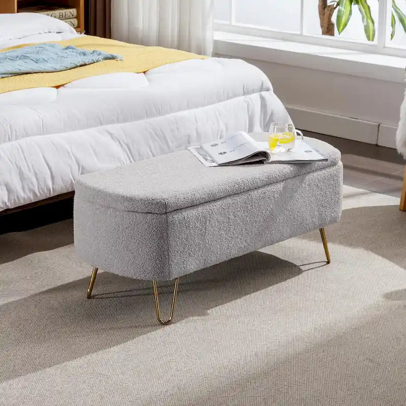 Modern Upholstered Storage Ottoman Bench with Metal Legs