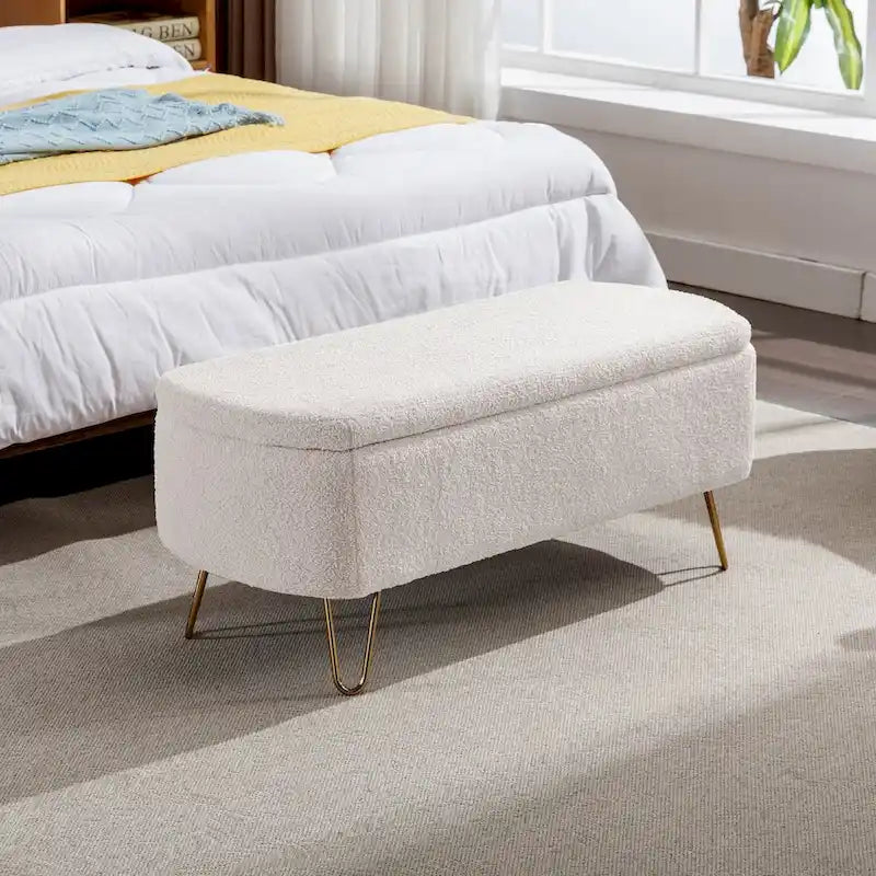 Modern Upholstered Storage Ottoman Bench with Metal Legs