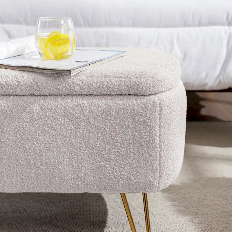 Modern Upholstered Storage Ottoman Bench with Metal Legs
