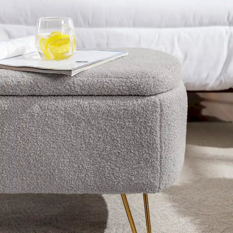 Modern Upholstered Storage Ottoman Bench with Metal Legs