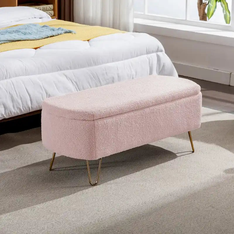 Modern Upholstered Storage Ottoman Bench with Metal Legs