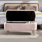 Modern Upholstered Storage Ottoman Bench with Metal Legs