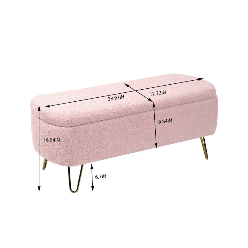 Modern Upholstered Storage Ottoman Bench with Metal Legs