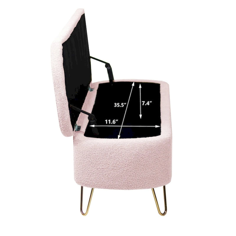 Modern Upholstered Storage Ottoman Bench with Metal Legs