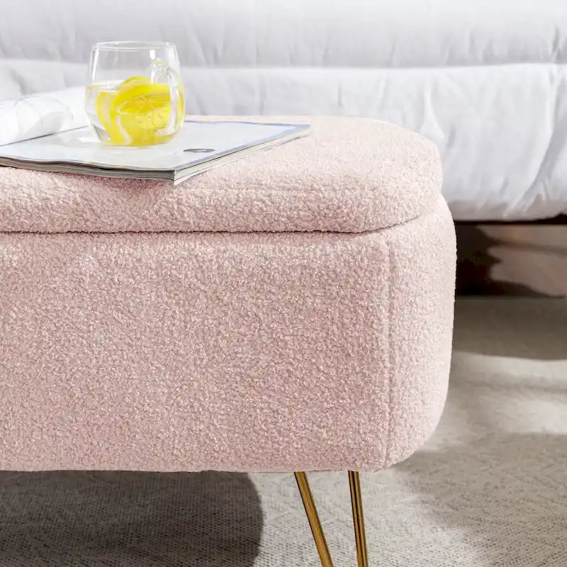 Modern Upholstered Storage Ottoman Bench with Metal Legs