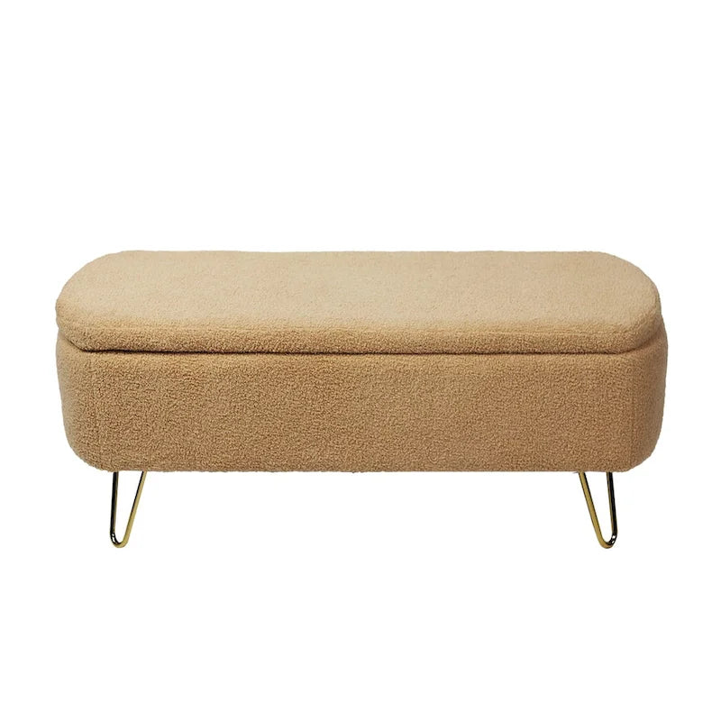 Modern Upholstered Storage Ottoman Bench with Metal Legs