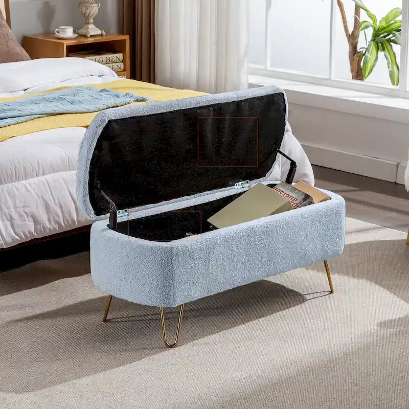 Modern Upholstered Storage Ottoman Bench with Metal Legs