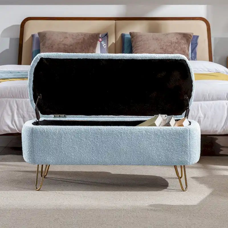 Modern Upholstered Storage Ottoman Bench with Metal Legs