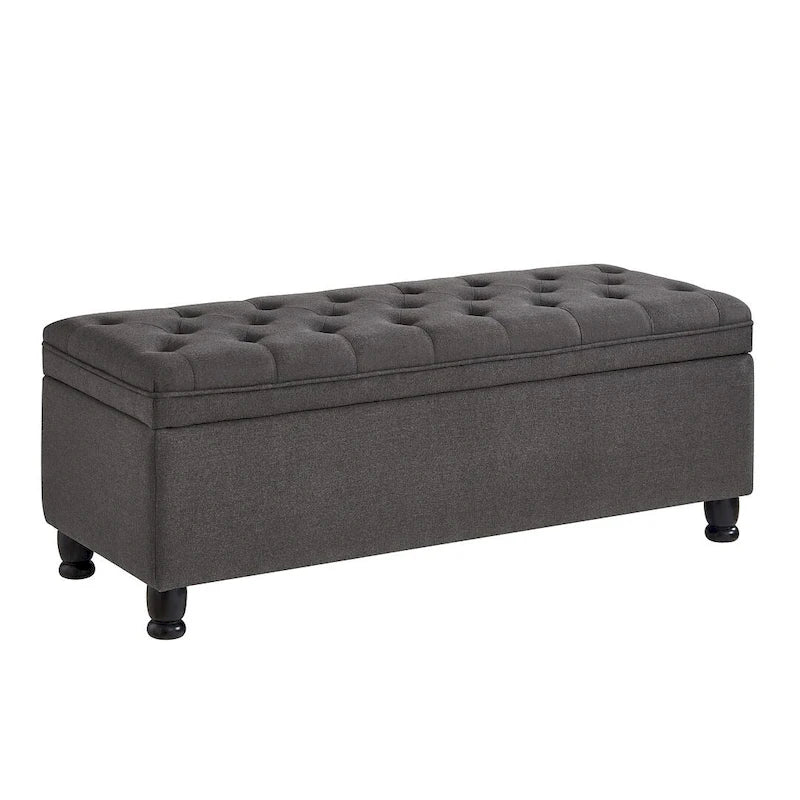 45  Linen Fabric Storage Stool with Spindle Wood Legs
