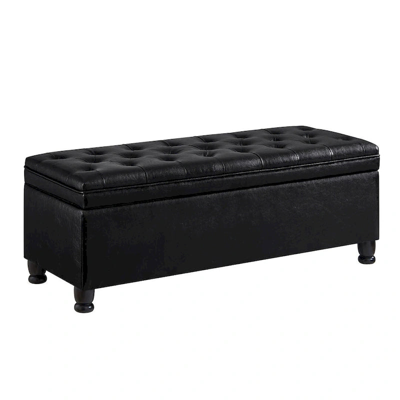 45  Linen Fabric Storage Stool with Spindle Wood Legs