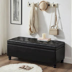 45  Linen Fabric Storage Stool with Spindle Wood Legs