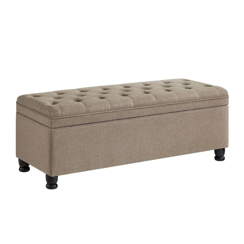 45  Linen Fabric Storage Stool with Spindle Wood Legs