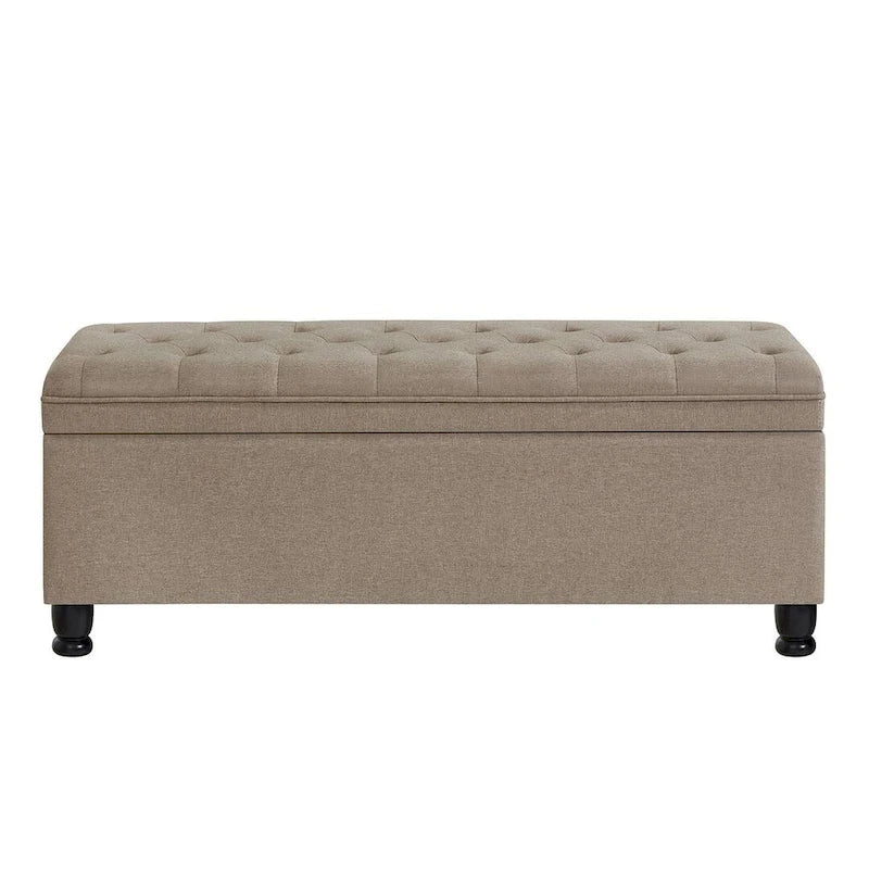 45  Linen Fabric Storage Stool with Spindle Wood Legs