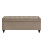 45  Linen Fabric Storage Stool with Spindle Wood Legs